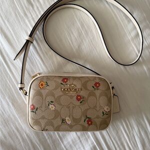 Coach Beige Floral Signature Crossbody with Cream Trim